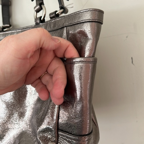 Vintage metallic pewter silver COACH handbag satchel shoulder bag - Picture 10 of 14